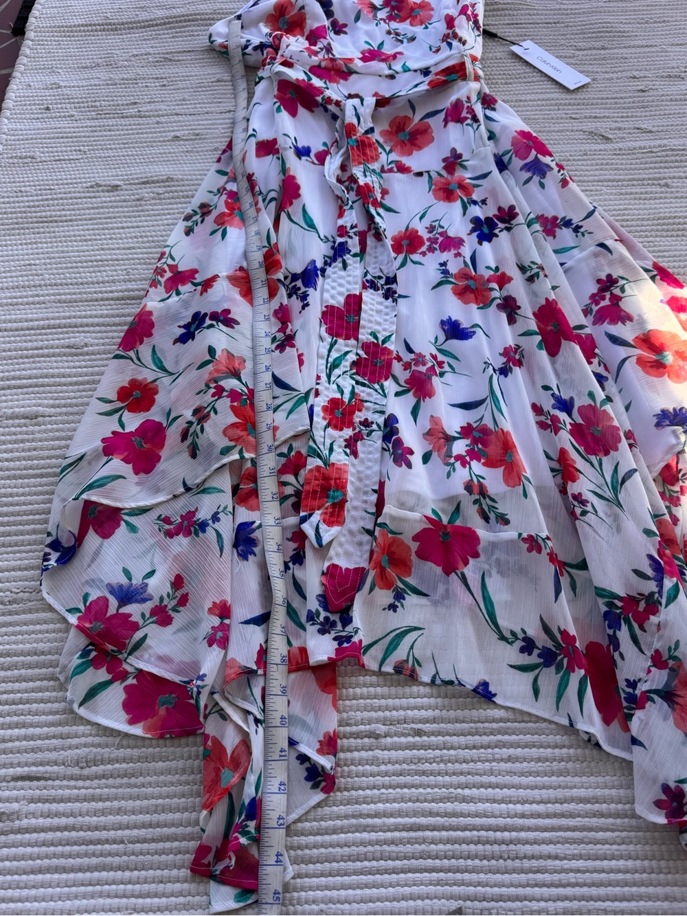 Calvin Klein Floral High-Low Dress NWT 14W Belted Chiffon Midi Maxi - Picture 3 of 14
